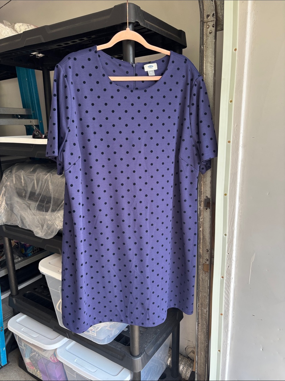 Old Navy Purple Polka Dot Short Sleeve Midi Dress